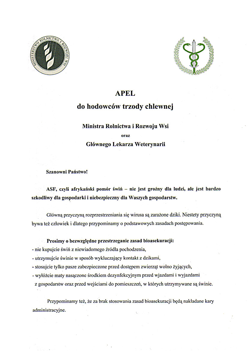 Apel do hodowców trzody chlewnej - plakat